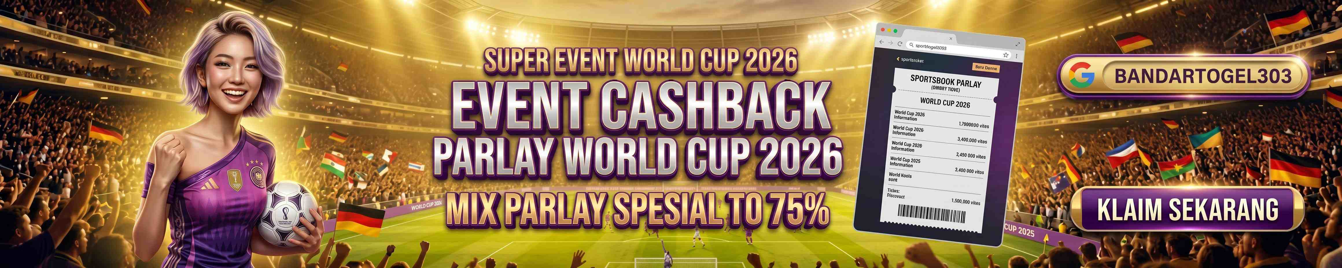 EVENT CASHBACK PARLAY / MIX PARLAY SPESIAL FIFA WORLD CUP 2026 UP TO 75%